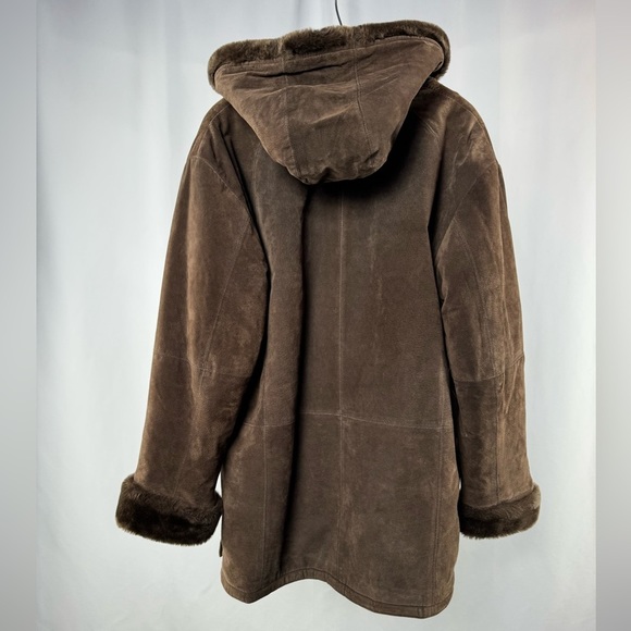 Vintage St. Johns Bay Hooded Faux Fur Lined Washable Suede Coat in Brown Size XL - Picture 6 of 11